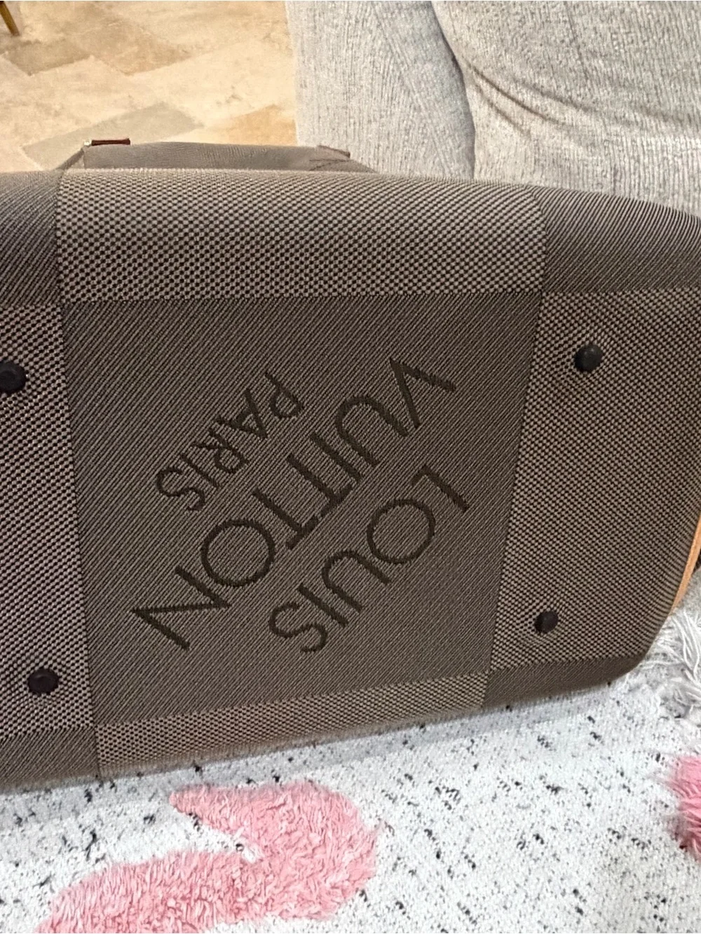 Louis Vuitton Brown Checkerboard Duffel with Tan Leather Handles